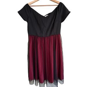 Retro Stage Black Red Tulle Polka Dot Vintage Style Party Dress XXL